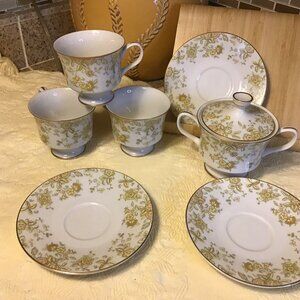 Sango China made in Japan, Parisian Wood #3800 Teacup, saucer, and sugar bowl 7p